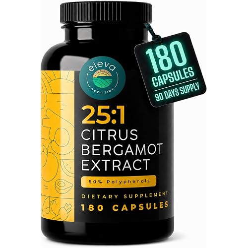 Citrus Bergamot Extract 1000mg Capsules — Natural 25:1 Citrus Bergamot Supplement with 50% Polyphenols and Black Pepper Extract — Natural Formula Vegan and Non-GMO — 180 Capsules