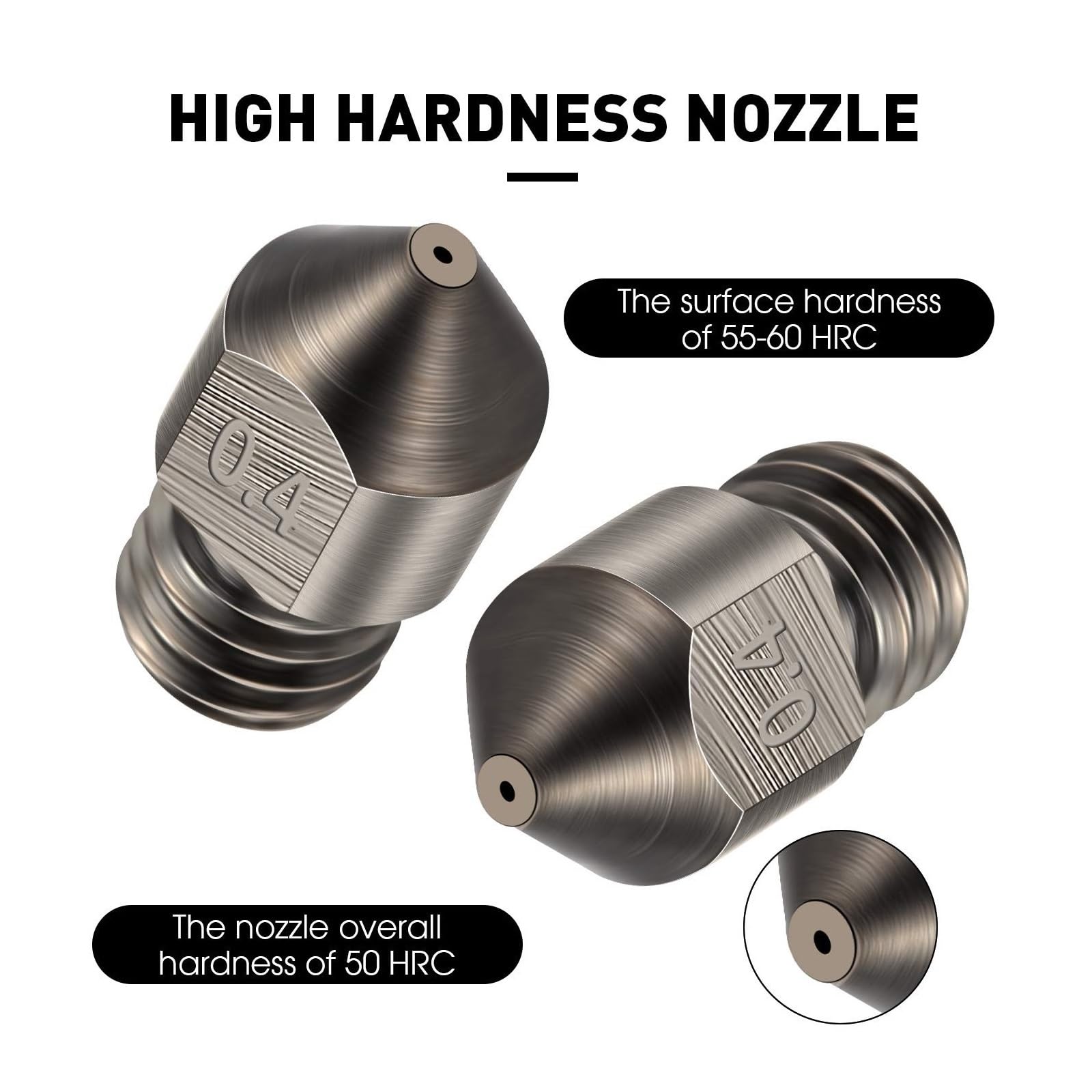 Ugello MK8 in acciaio temprato 0,4 mm per stampanti 3D, compatibile con vari modelli, include 5 pezzi, perfetto per prestazioni di stampa migliorate