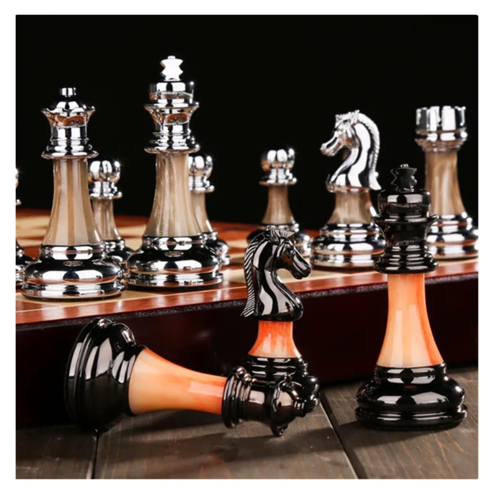 Set di scacchi internazionali in lega di legno di lusso | Tabellone portaoggetti pieghevole portatile, gioco da tavolo retrò europeo e decorazioni for la casa