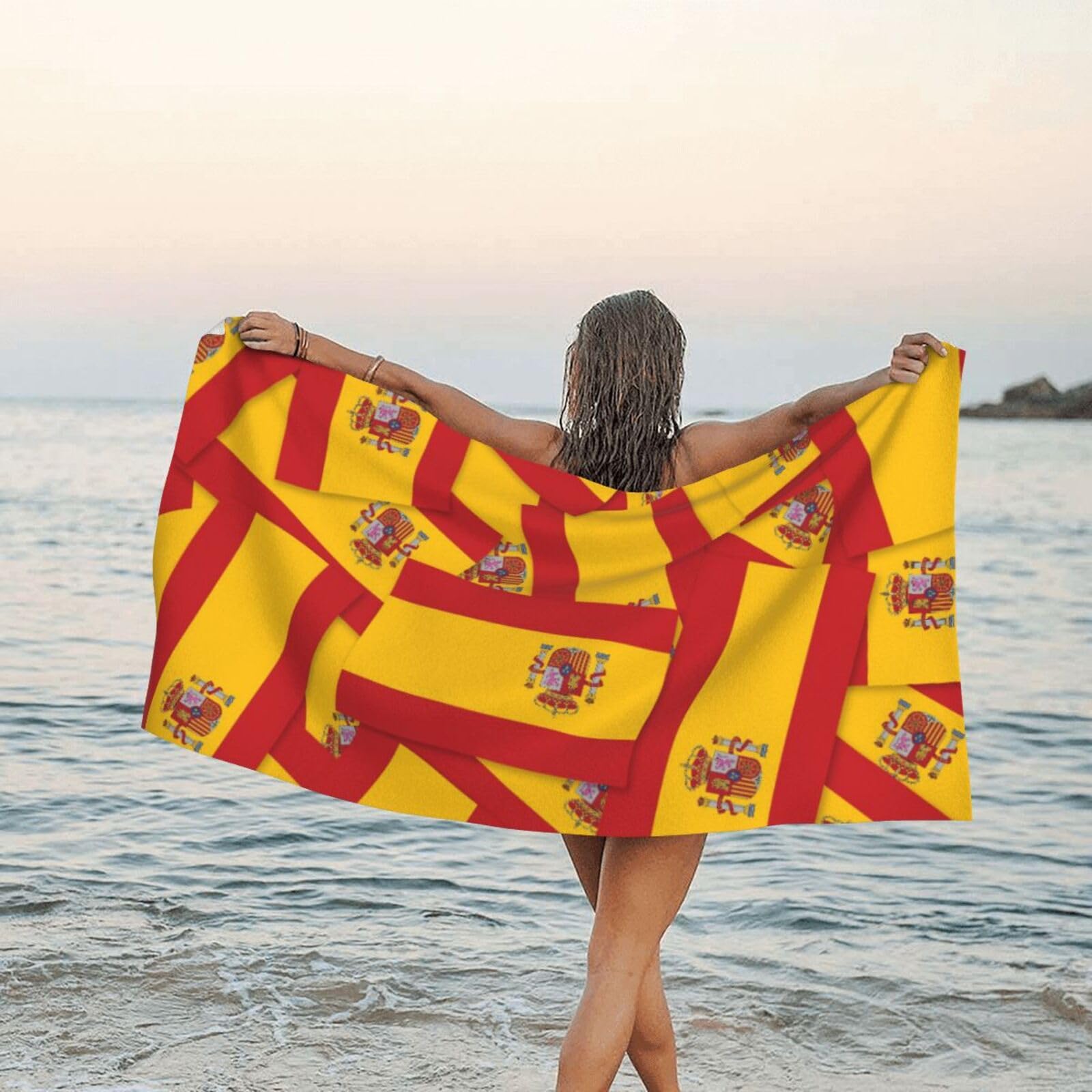 Serviettes Espagne Drapeau Espagnol Serviette De Sauna Facile À Entretenir Drap De Bain Séchage Rapide Serviette De Plage pour Camping Natation Voyage 80X130CM