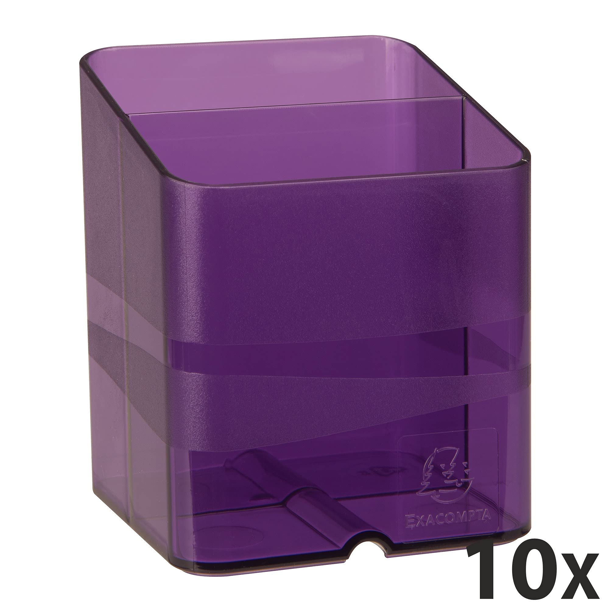 Exacompta - Réf. 67719D - carton de 10 Pots à crayons PEN-CUBE Chromaline - Avec 2 compartiments de taille et de hauteur différentes - Dimensions 7,4x7,4x9,3 cm- Couleur violet translucide