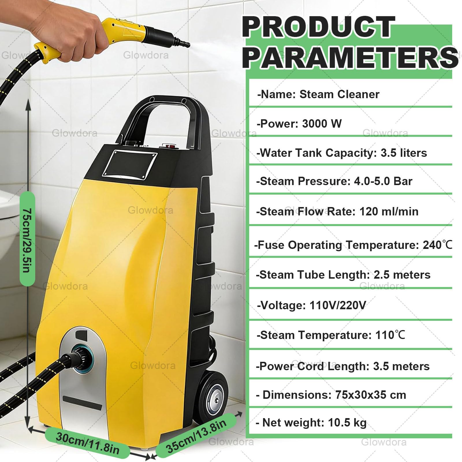 Pulitore A Vapore Compatto Ma Potente 3000 W, Serbatoio Capiente 3,5 L, Vapore Ad Alta Temperatura con Blocco di Sicurezza, Riscaldamento 20-40 Secondi, Multiuso per Casa, Auto Blue