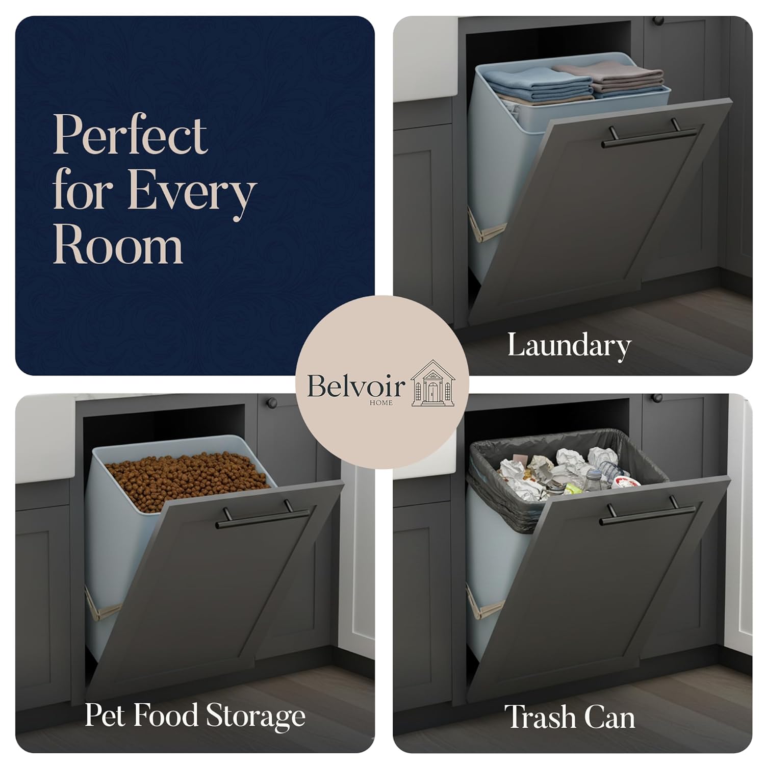 Tilt-Out Trash Can Cabinet or Tilt-Out Laundry Hamper Cabinet Conversion Kit – Hidden Storage for Kitchen Garbage Up to 50 Pound Bin, Easy DIY Install, Universal Width Fit