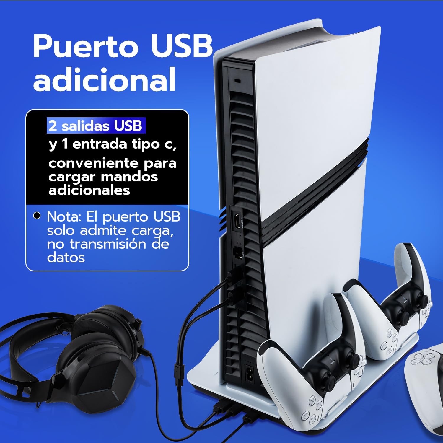 Mcbazel Base de Carga y Refrigeración para PS5/PS5 Pro, Estación de Carga y Refrigeración con 3 Velocidades y Luz LED para PlayStation 5 & PlayStation 5 Pro Digitales y de Discos - Blanco