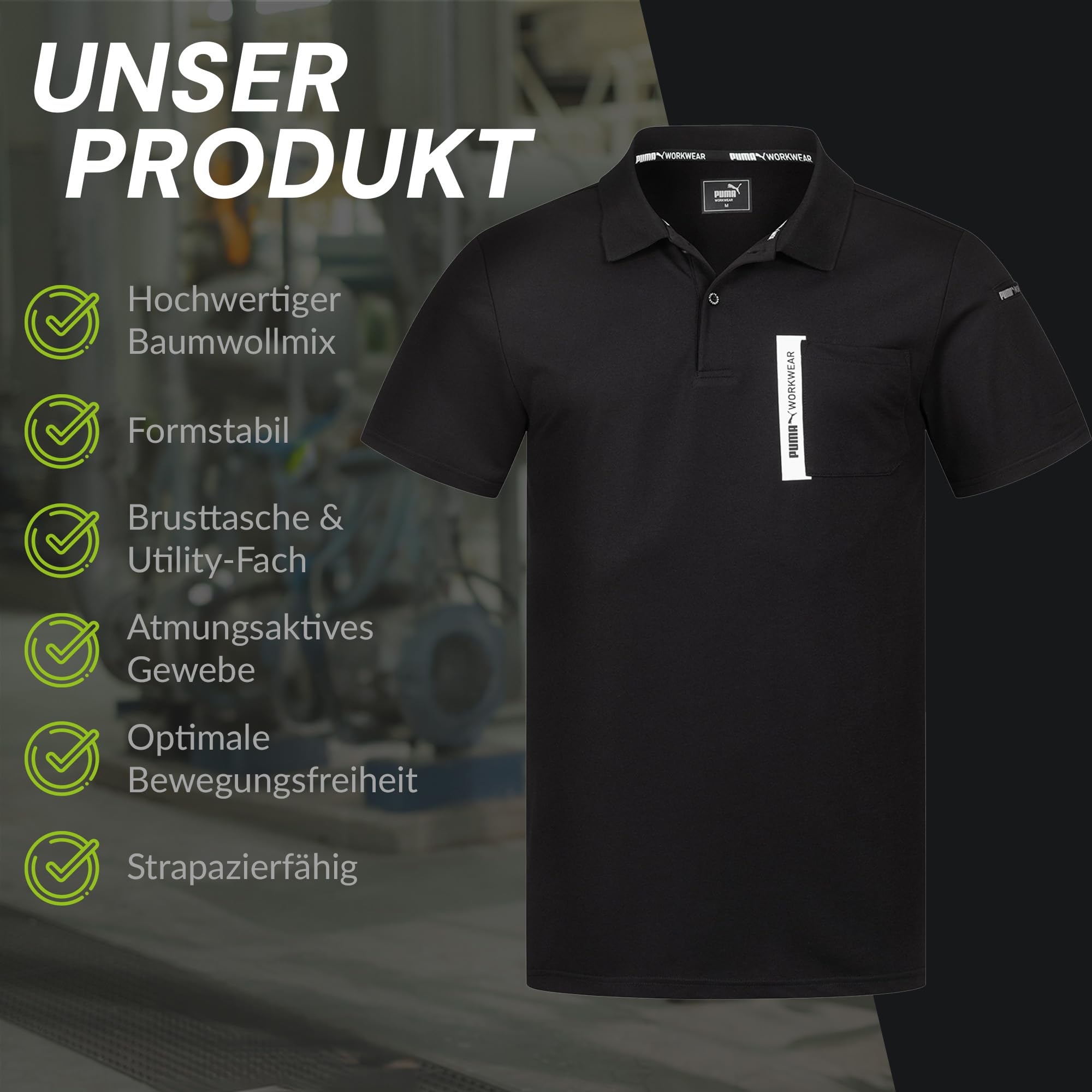 PUMA Workwear Advanced Collection - Polo da uomo a maniche corte, tasca sul petto e scomparto utility sulla spalla, tessuto resistente e traspirante, per artigianato e logistica