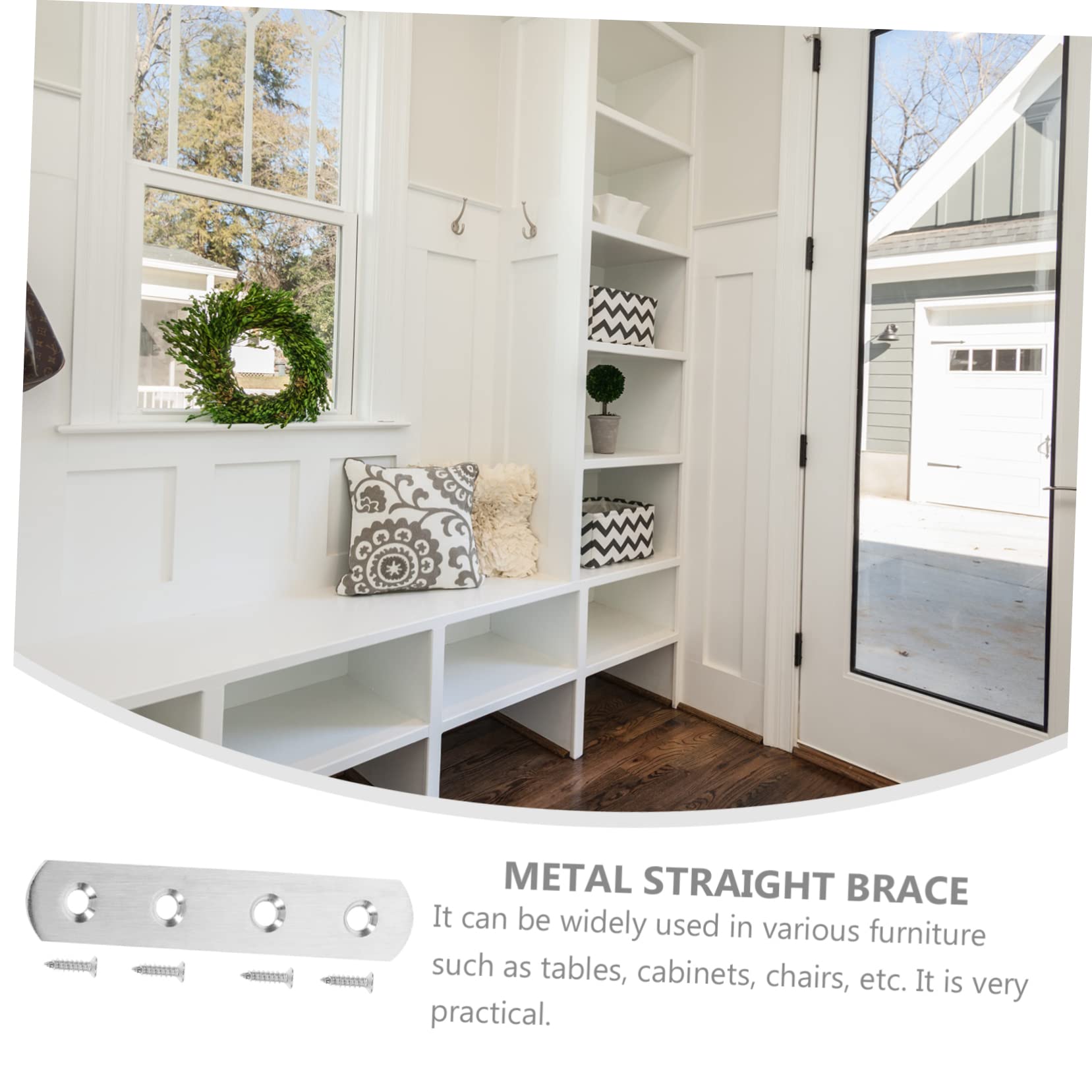 FUNOMOCYA Stainless Steel Flat Brace Plates 10 Sets Metal Fixing Brackets for Furniture Joining Shelves Tables Legs and Drawers