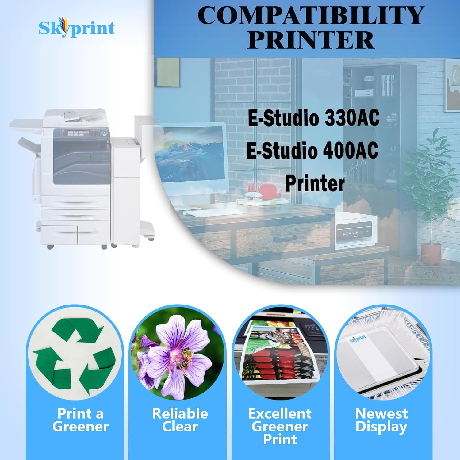 SkyPrint TFC330U T-FC330U Toner Cartridges T-FC330UK T-FC330UC T-FC330UM T-FC330UY Replacement for Toshiba E-Studio 330AC 400AC Printers.4-Pack T-FC330U Black Cyan Magenta Yellow