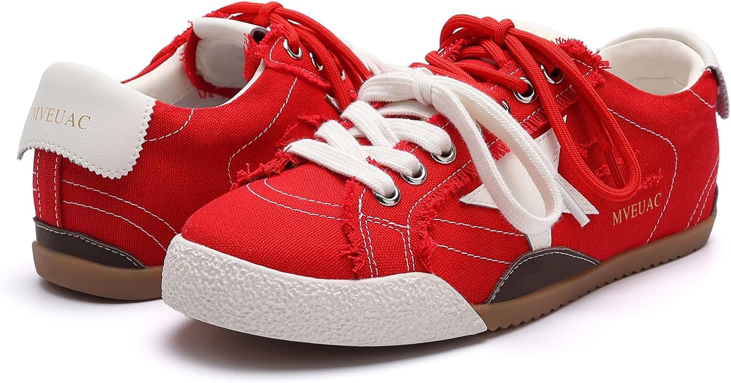 Women's Fashion Star Sneakers – Breathable Cowhide Leather Casual Shoes, Non-Slip Lace-Up Low Top Walking Sneakers Women Shoes for Daily Wear & Work