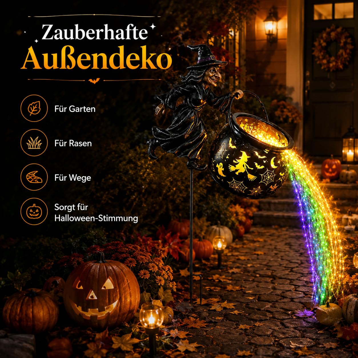 Leuchtender Halloween-Hexenkessel mit Hexe，1 Pc