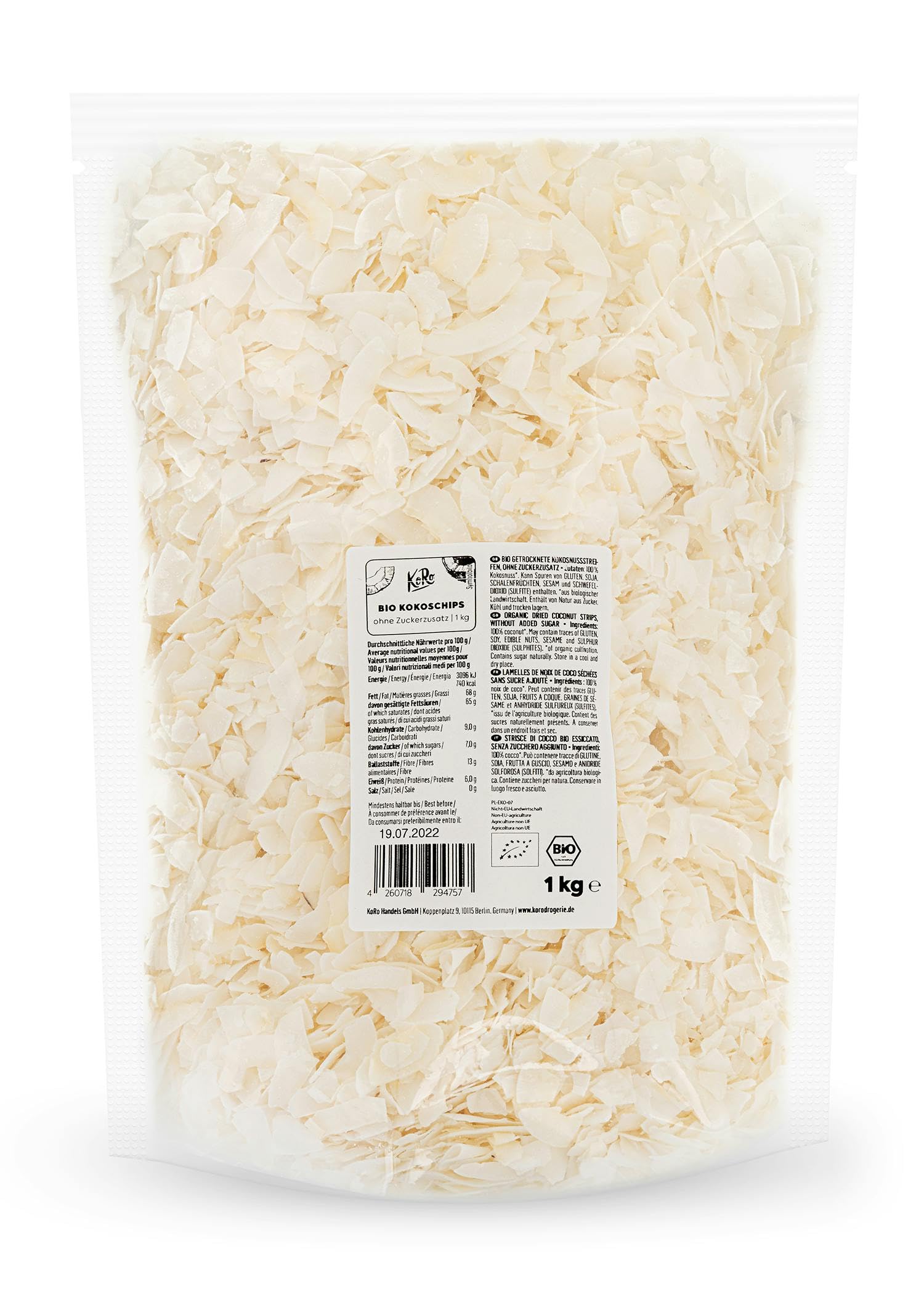 KoRo - Chips di cocco bio senza zuccheri aggiunti 1 kg - 100% cocco - Snack & Topping - Non zuccherato