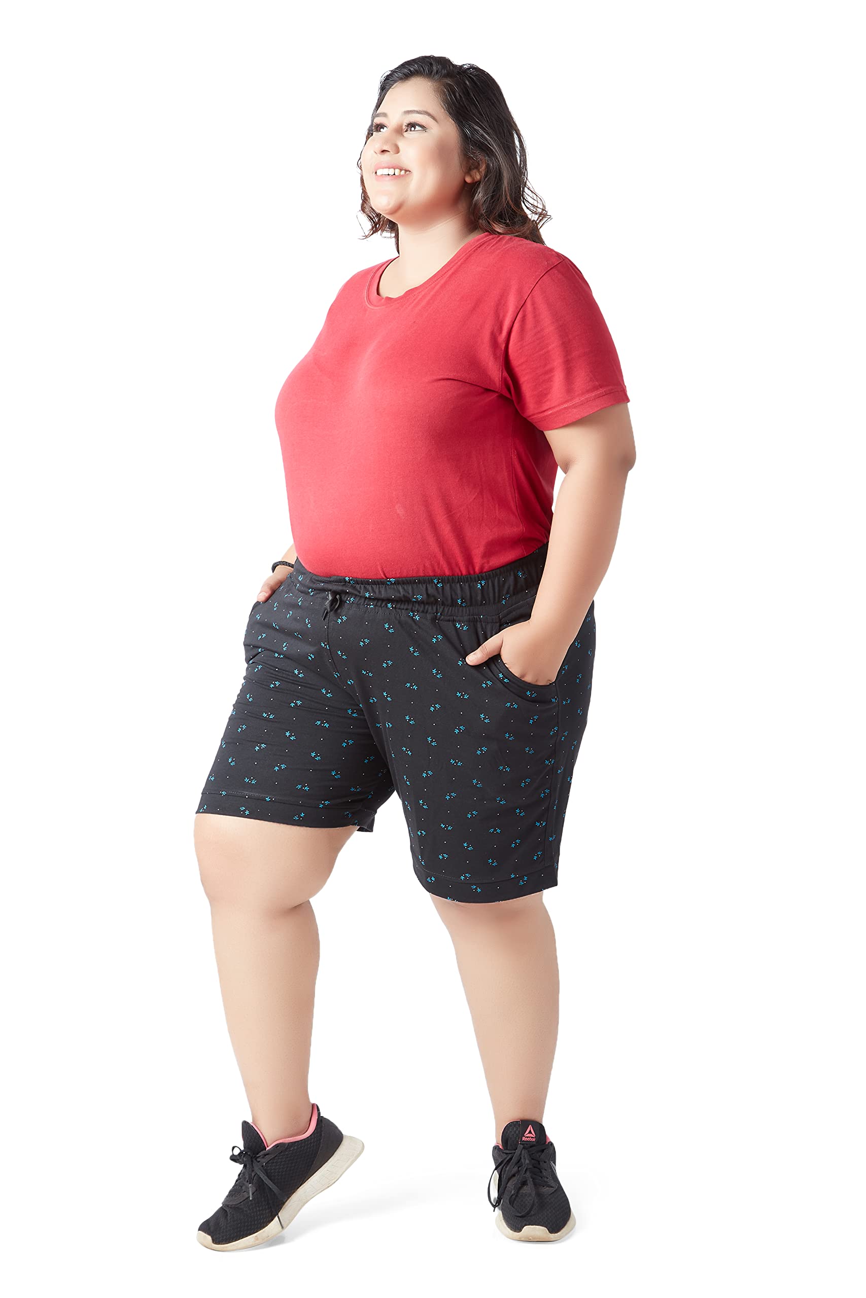 CUPID Women Plus Size Printed Cotton Comfortable Barmuda/Shorts for Sports, Yoga, Daily Use Gym, Night Wear, Casual Wear for Ladies, Black, 7XL 3