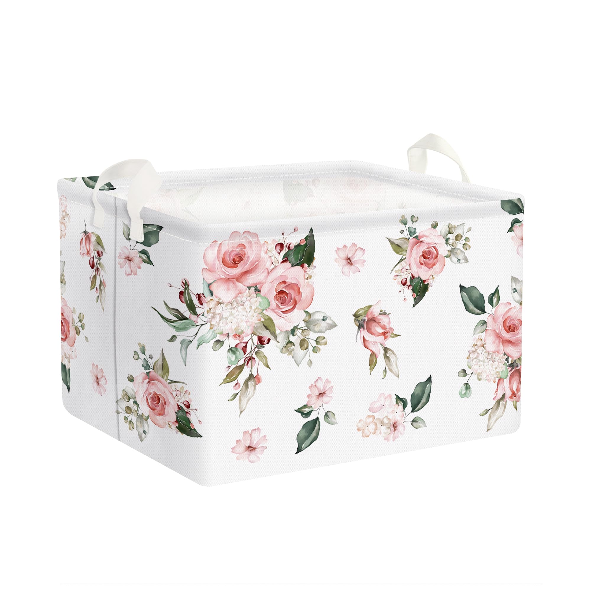 Clastyle Paniers Rangement Elégante Fleur Blanche Rose Boîtes de Rangement Cubique pour la Chambre des Enfants, 36x26x23 cm