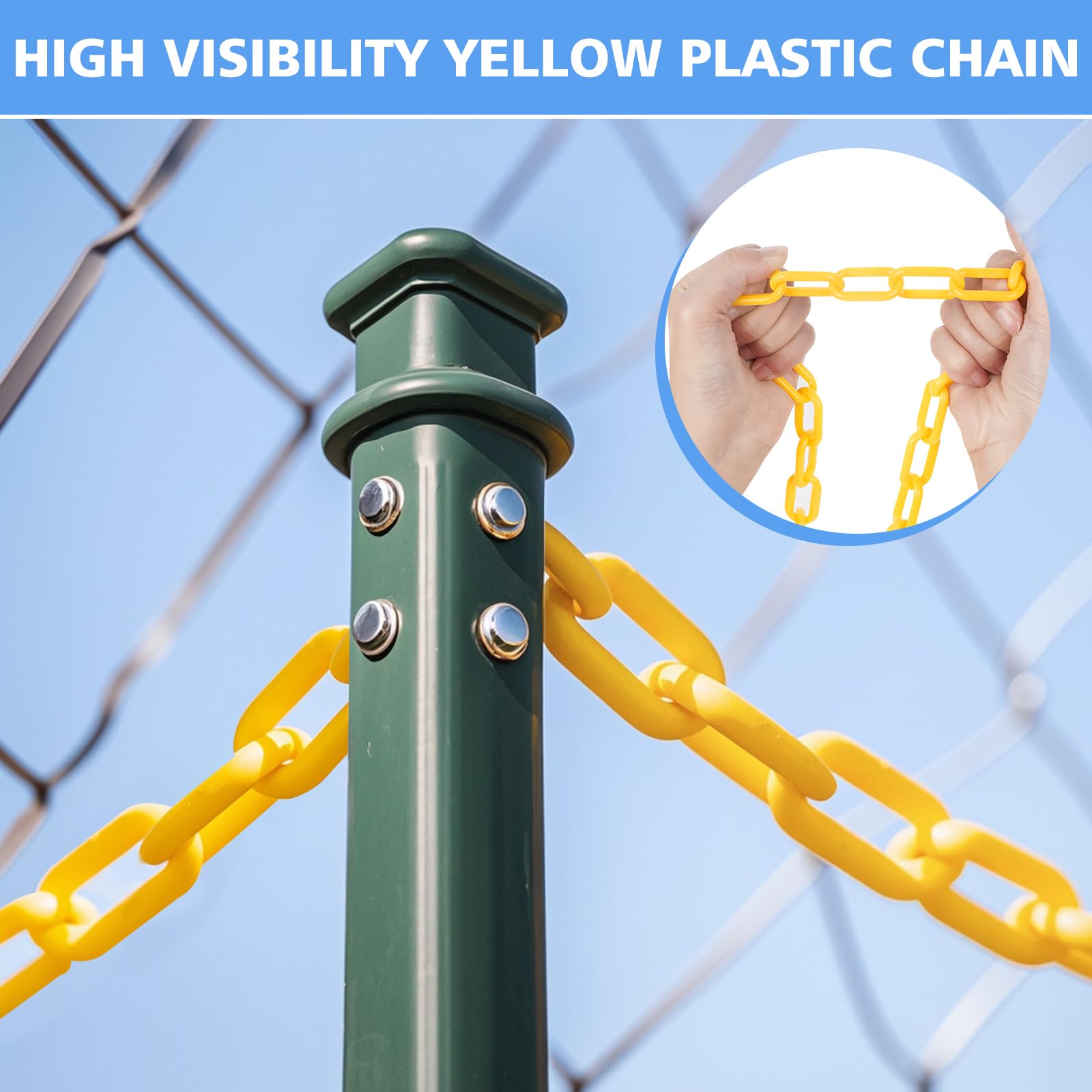 Chaîne en plastique de 30 m, chaîne de barrière de sécurité jaune de 3,5 cm, chaîne de sécurité facile à couper pour le contrôle des foules, les alertes, le stationnement, les barrières,