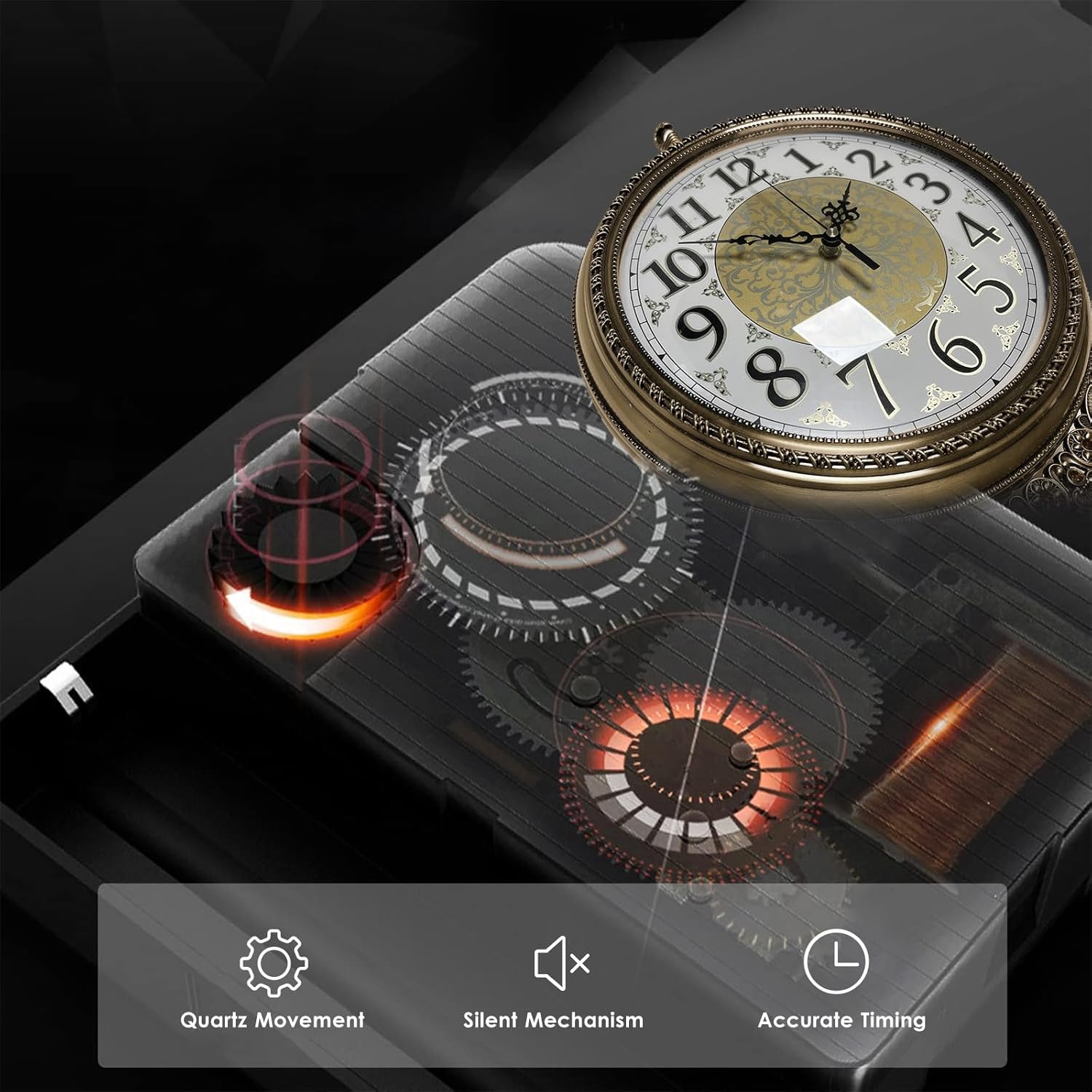 Vintage Double Sided Wall Clock 360-Degree Rotation Industrial Metal Wall-Mounted Clock Retro Antique Decor Silent Two Faces Retro Station Kitchen Roman Digital Hanging Décor