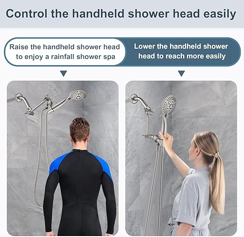 Vista 55 de BRIGHT SHOWERS Extensor de brazo de ducha de latón para lluvia y cabezal de ducha de mano, brazo de extensión universal de 5 pulgadas, altura y Cromo
