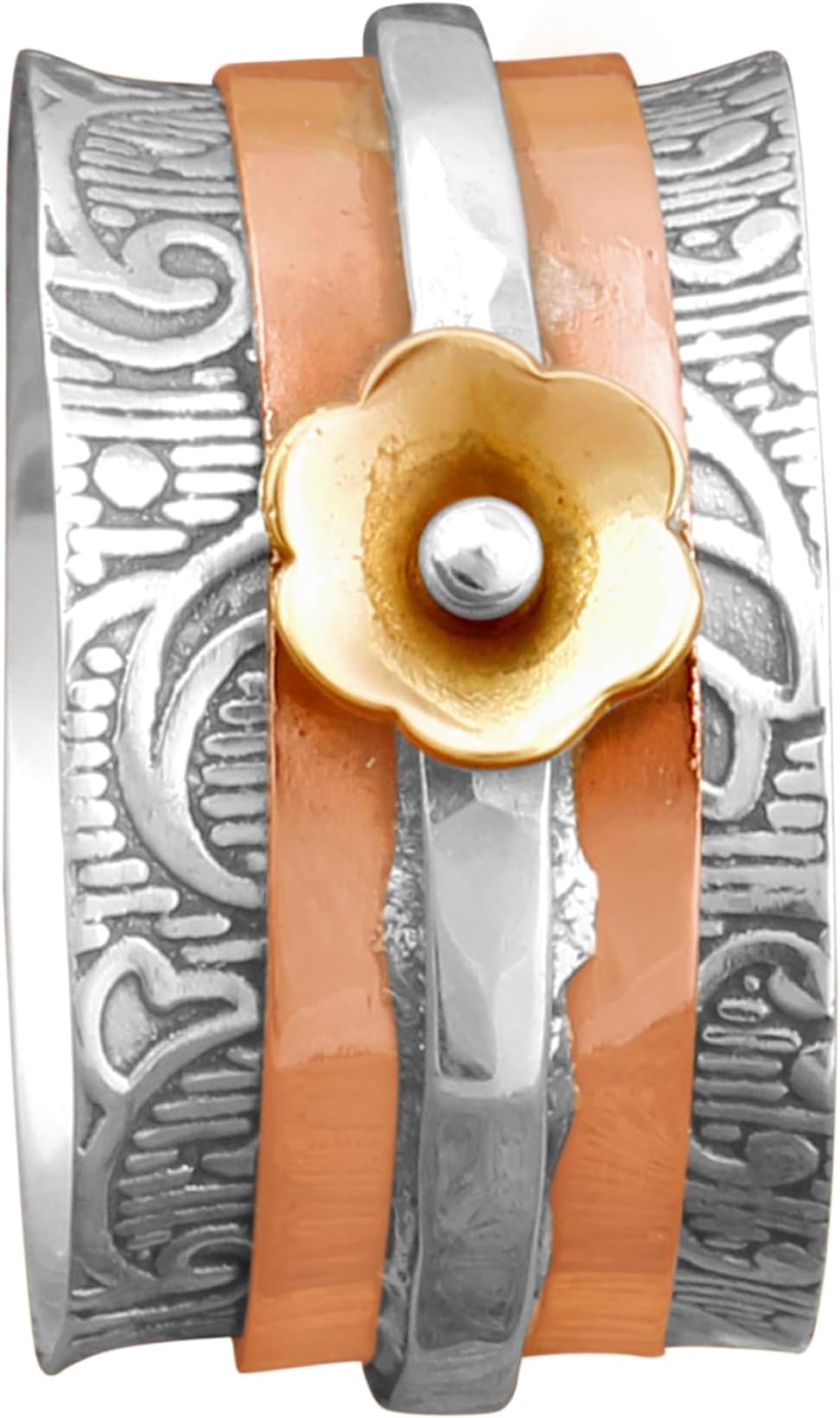 SILVESTO INDIA Spinner Ring Fidget Ring Flower Spinner Ring Solid 925 Sterling Silver Ring Anxiety Ring Spin Ring Handmade Ring Meditation Ring (7.5)