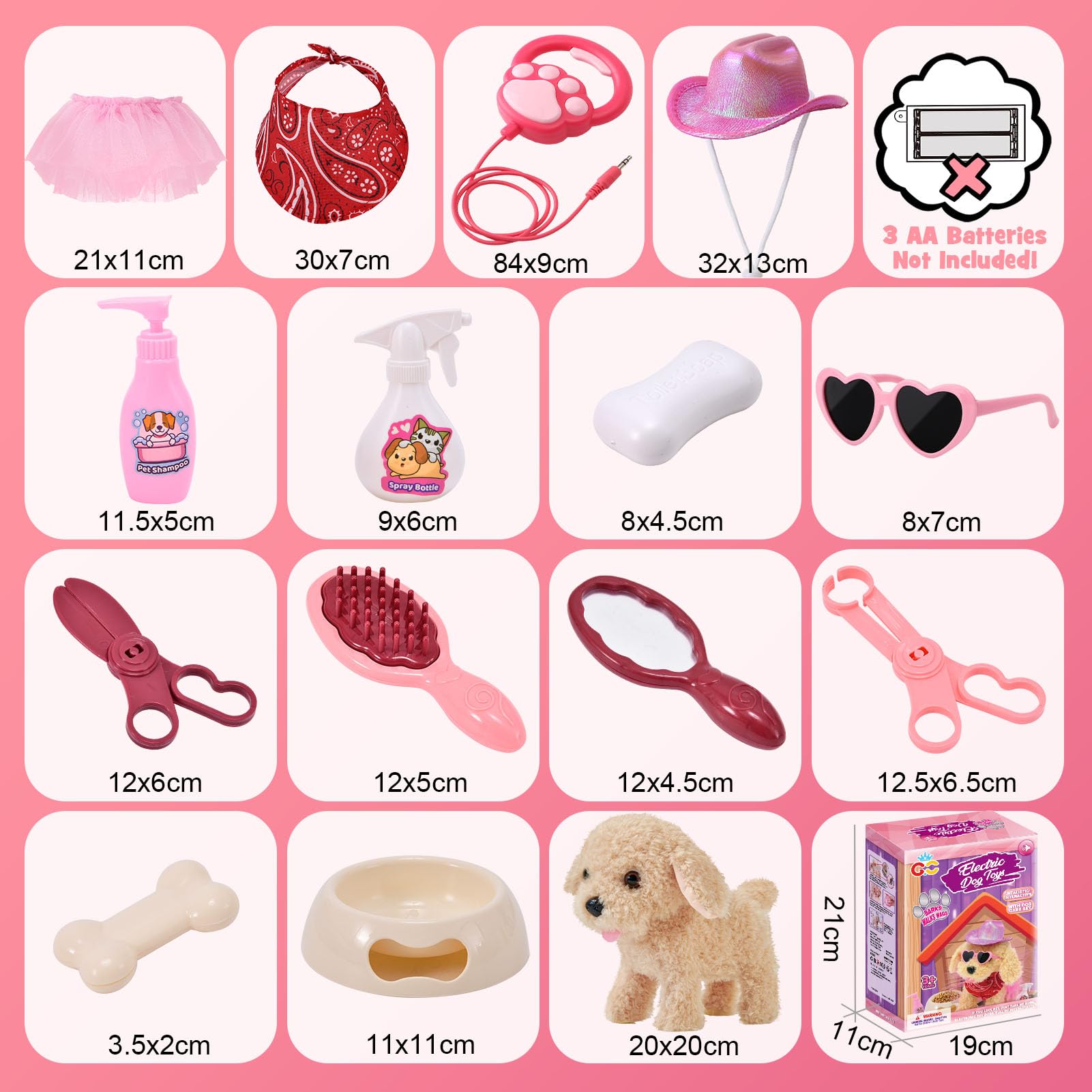 Toyssa Perrito Juguete Ladra y Anda con Correa, Perro Peluche Juego de Roles Vestirse Alimentar Bañar Perro Juguete Interactivo Cumpleaños Navidad Regalo Niña Niño 3 4 5 6 7 Años