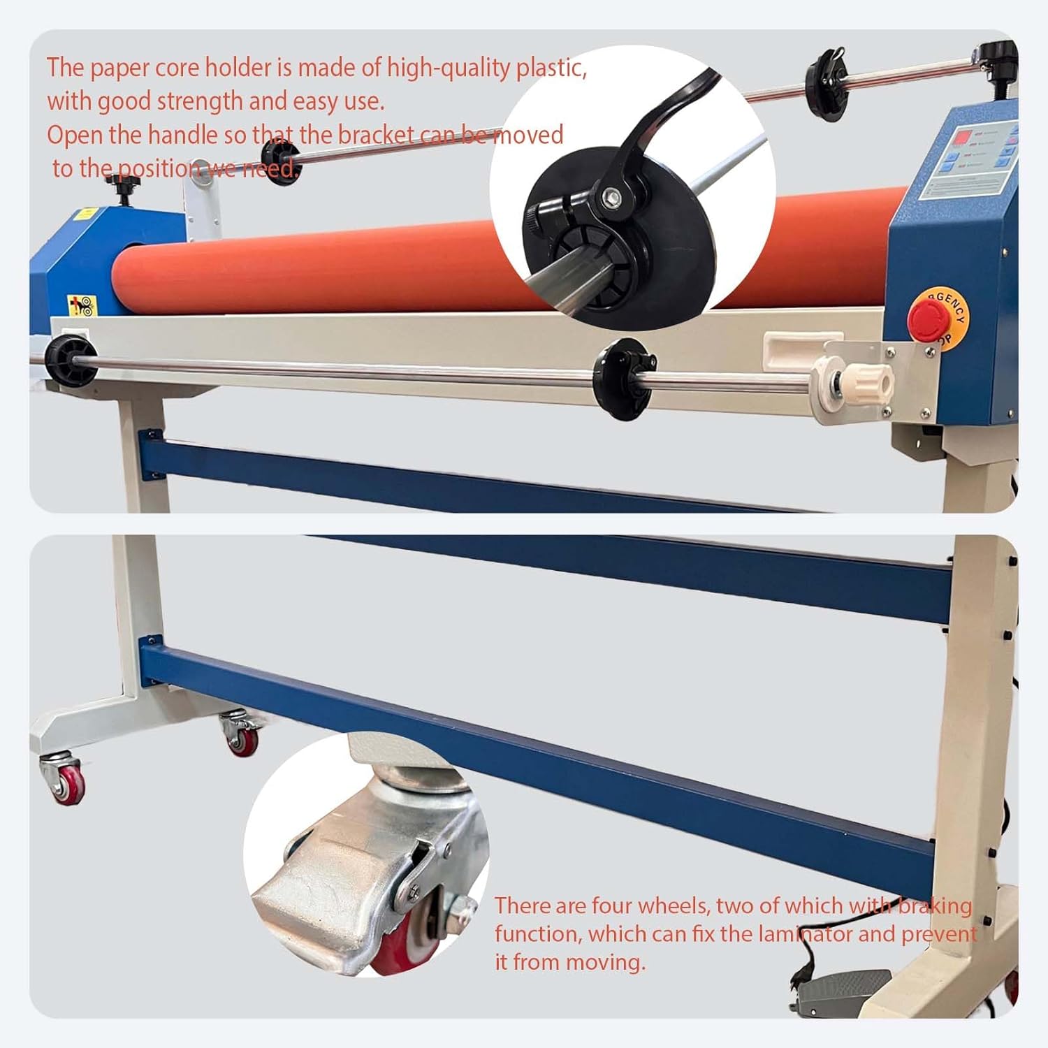 63in Industrial Cold Laminator Electric Manual Cold Roll Laminating Machine with Wide Format Film Hold Rod Casters Vinyl Photo Laminating Machine Soft Rubber Roller for Commercial Offices