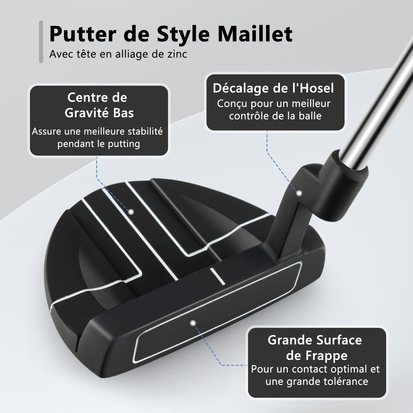 GYMX Putter de Golf 89 CM, Club de Golf avec Aide à l'Alignement, Poignée en Caoutchouc, Housse de Tête, Surface de Frappe Rainurée, Tête en Alliage de Zinc, pour Droitiers