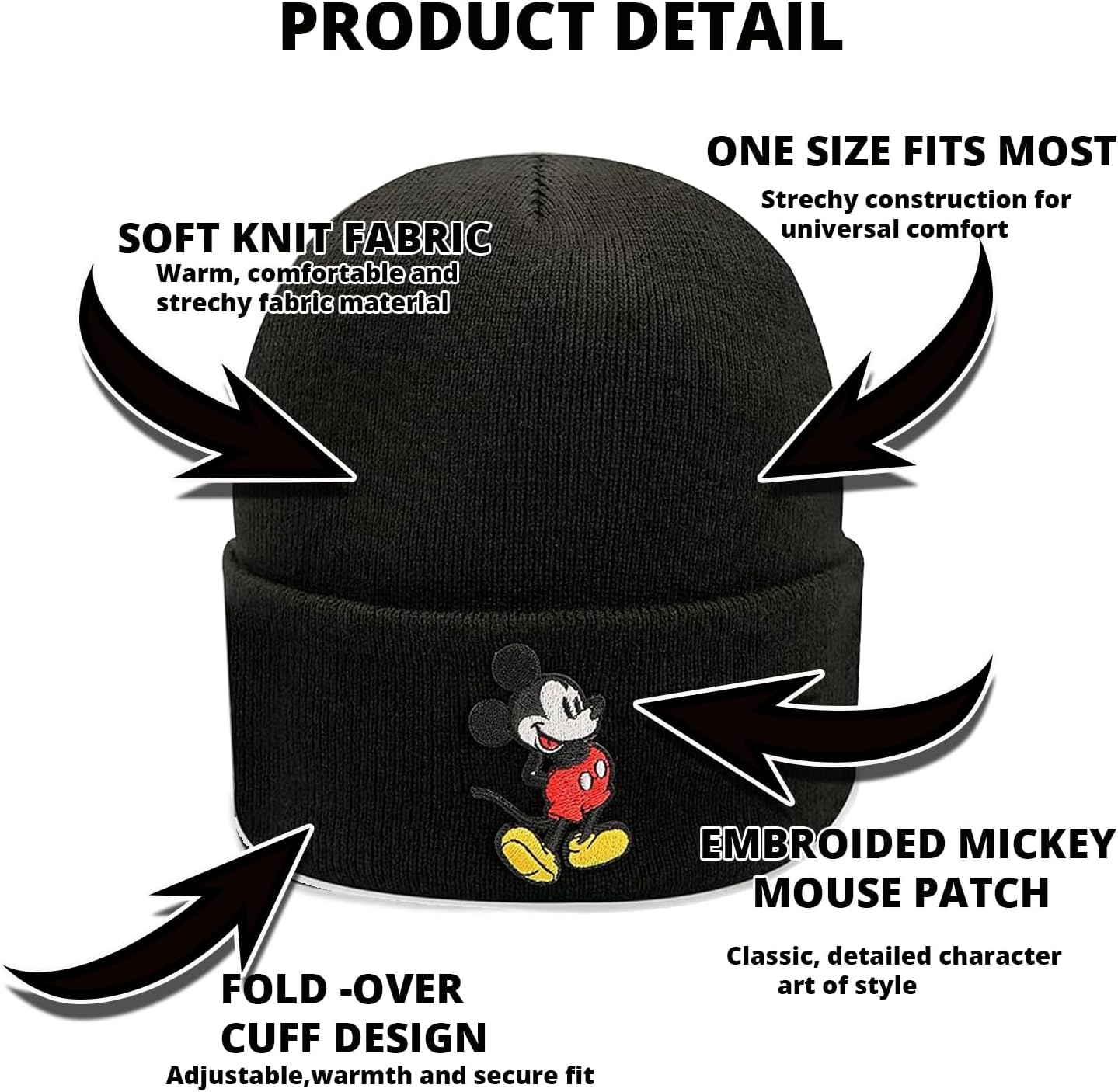 Disney Mens Disney Mickey Mouse Knit Light Winter Beanie Hat for Men - Image 3