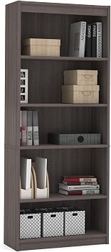 Bestar Universel 30W Standard Bookcase in bark Grey | 5 shelves 3 adjustable; Engineered Wood construction; stands 72 in. tall