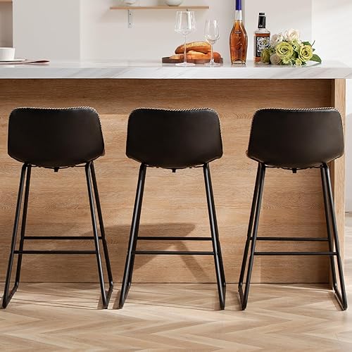 Miniatura 136 de HeuGah Juego de 4 taburetes de bar de piel sintética, sillas de bar de 26 pulgadas con respaldo, taburete de mostrador moderno para isla de cocina