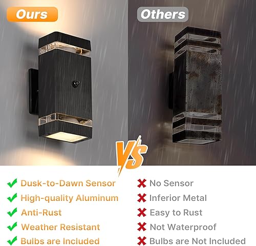 Miniatura 12 de Paquete de 4 lámparas de pared del anochecer al amanecer, modernas luces de pared para exteriores con bombillas LED, lámpara cilíndrica negra