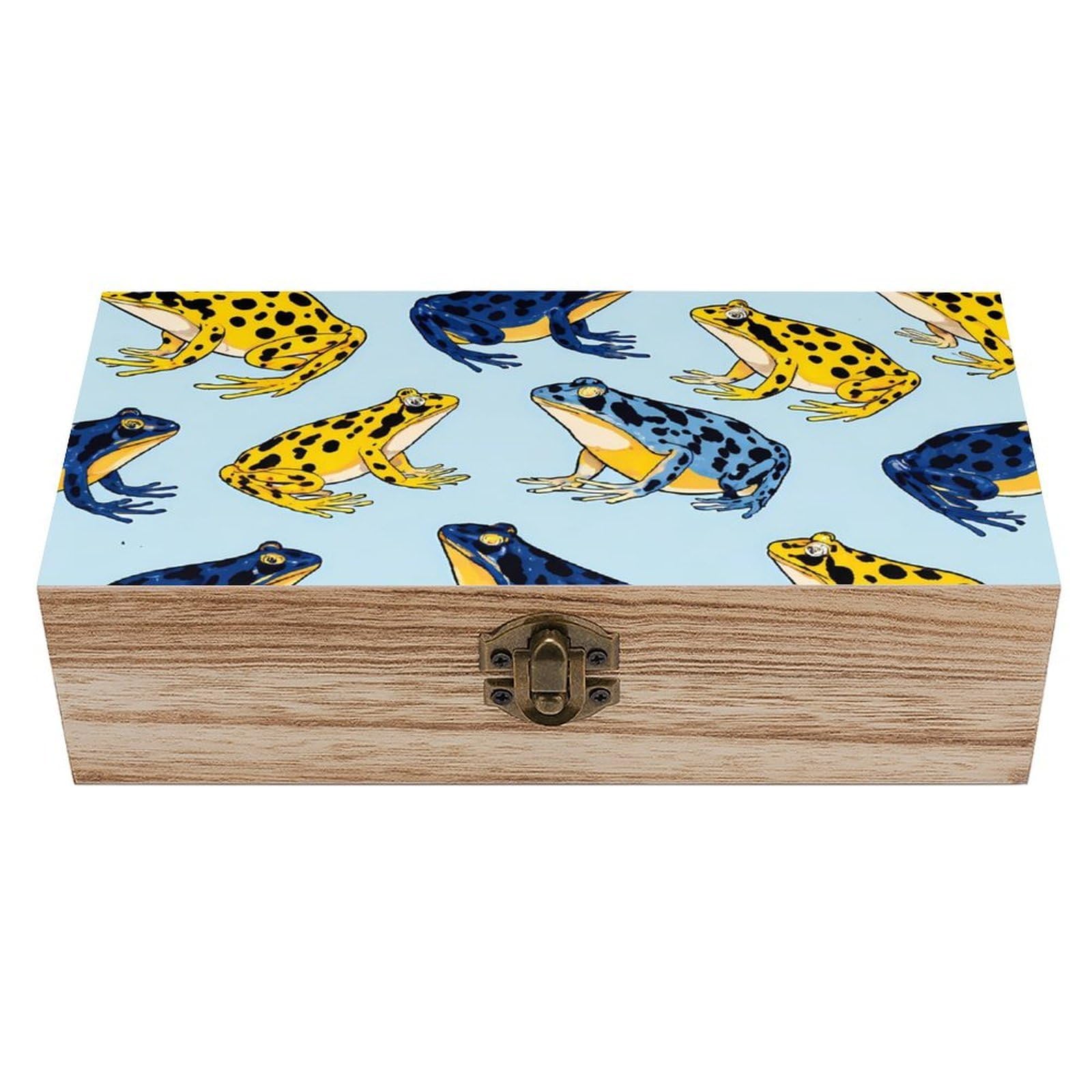 SMAZDFXX Colorful Tropical Frogs Wooden Storage Box With Hinged Lid Decorative Front Clasp Keepsake Boxes