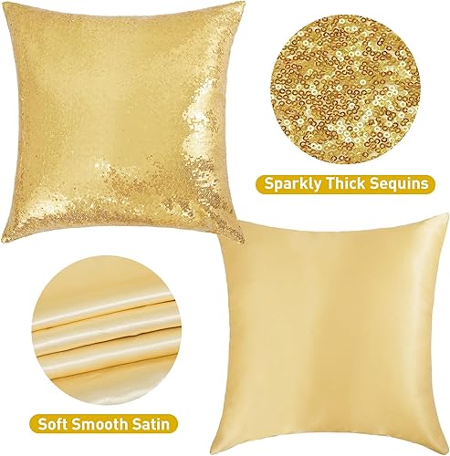 Miniatura 2 de SquarePie Juego de 4 fundas de almohada de lentejuelas, 18 x 18 pulgadas, fundas de almohada decorativas doradas, fundas de cojín cuadradas