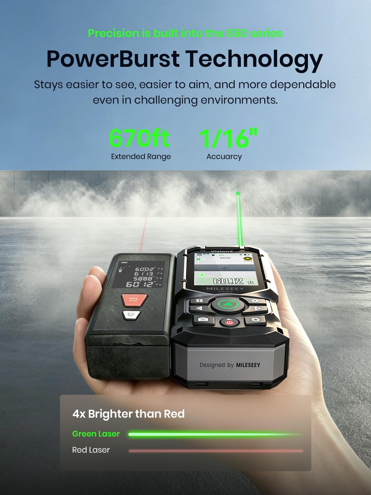 MILESEEY S50C Green Laser Measure with Camera, 8× Digital Zoom, 670ft — Amazon image 5