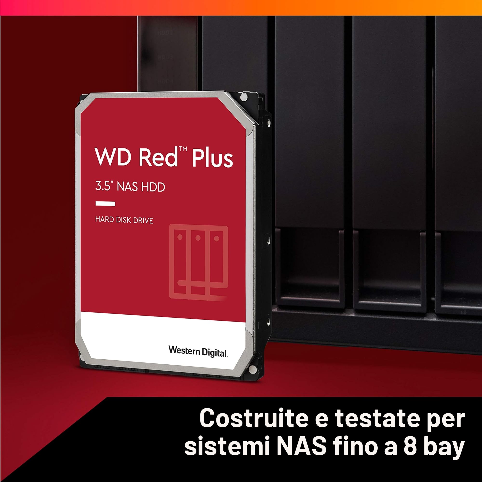 WD Red Plus 2TB NAS Hard Disk Interno 3,5" - 5400 RPM, SATA 6Gb/s, CMR, Cache da 64MB