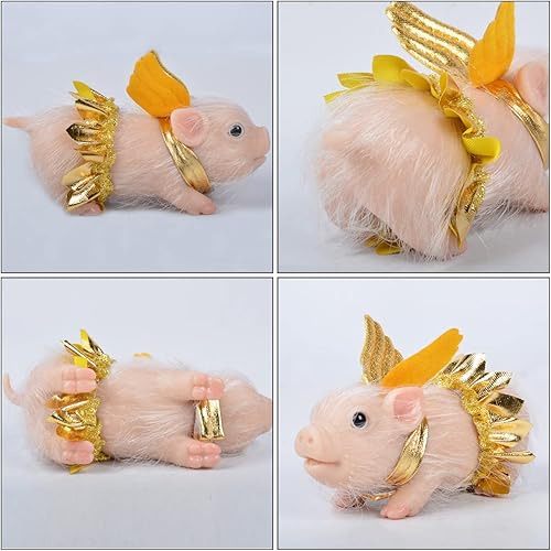 Miniatura 9 de Txkrhwa Muñeca de cerdo de silicona de 4.7 pulgadas, mini muñeca de cerdo de silicona suave y realista con accesorios, lindo cerdo de silicona