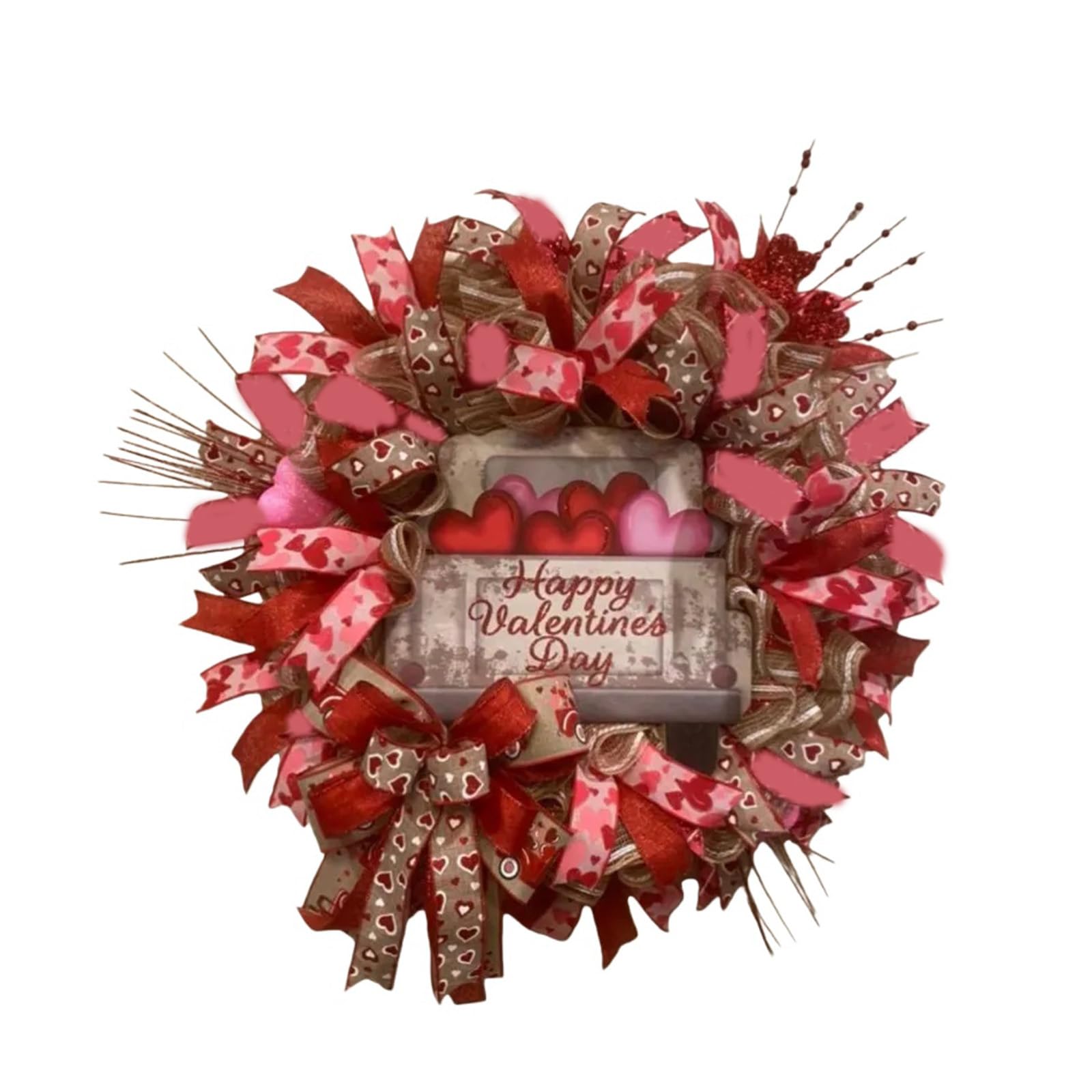 Valentines Spring Ribbon Wreath for Door Wall Table Decoration in Various Event Romance Home Decors Portable Ribbon Wreath Quick Setup Spring Display