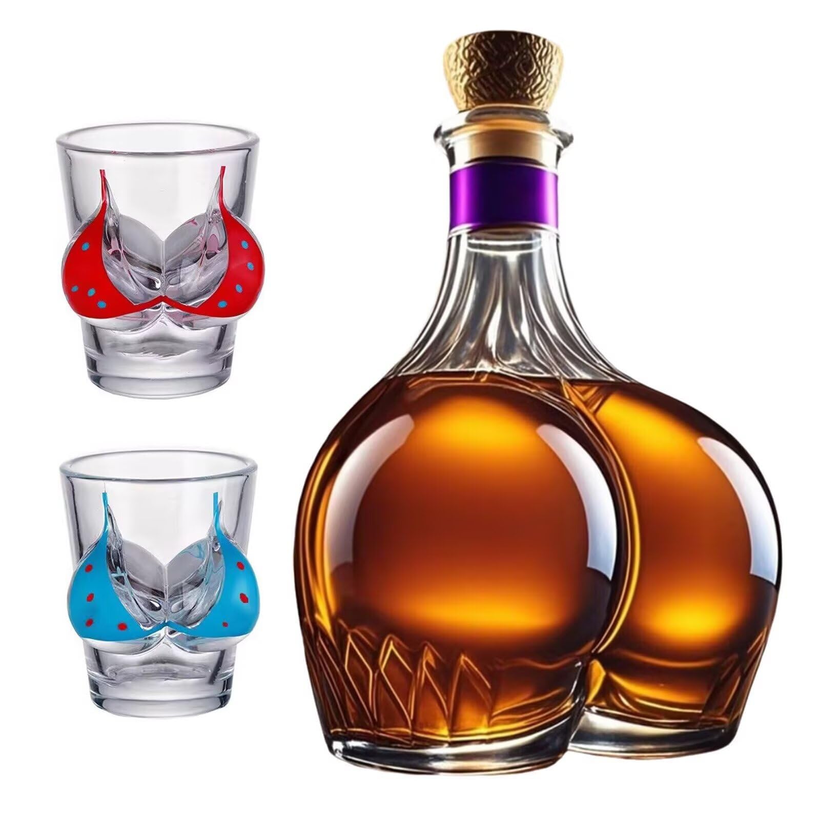 300ML Decantador Whisky Arte Escultura - Botella De Whisky Divertida Con Forma De Tope 3D, Decantador De Whisky A Prueba De Fugas De Vidrio Novedoso, Regalo Para Decoración Del Hogar(A+wine glasses*2)