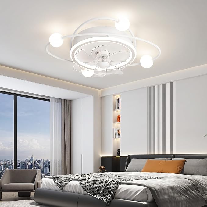 RRBEST Moderne Plafondventilator met Verlichting,55cm Dimbare LED-plafondlamp met Ventilator,48W Timer Plafondventilator met Lamp Voor Woonkamer Slaapkamer Eetkamer (Wit) photo 3
