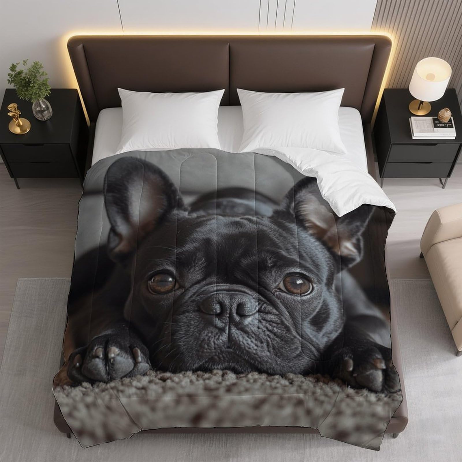 French Bulldog Puppy Comforter Bedding Heavy Bed Blanket Soft Warm Fluffy All Seasons Only Quilt 173x218cm