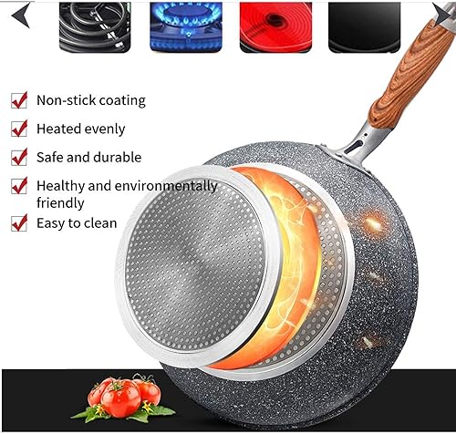 Miniatura 7 de Sartén antiadherente de piedra de mármol con mango de baquelita resistente al calor, sartén de huevo de inducción de granito, apto para lavavajillas