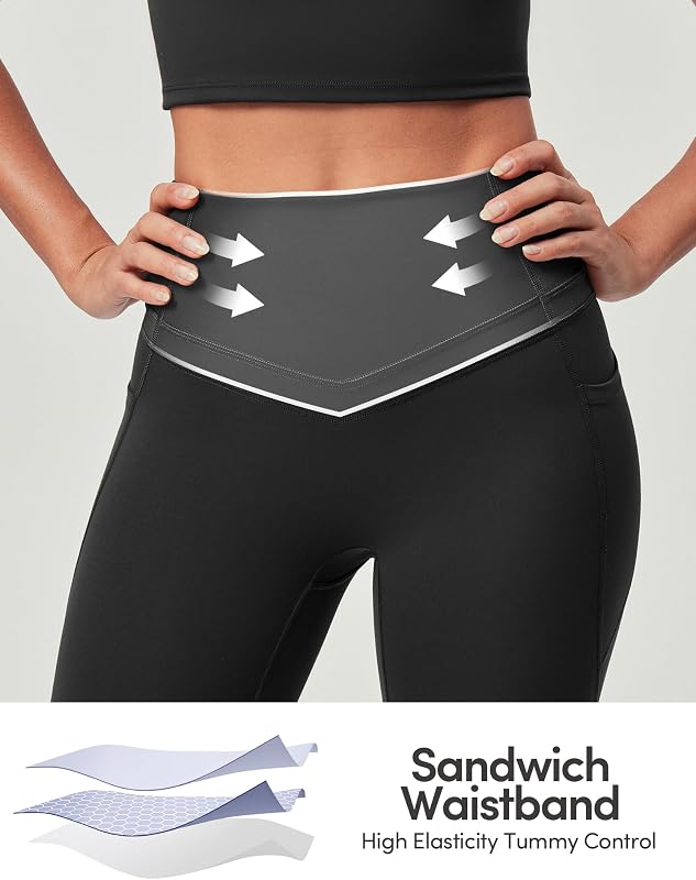 Compression Capri Leggings for Women Tummy Control Yoga Pants with Pockets image 5