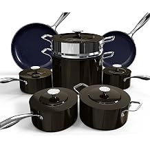 Nuwave Lux 13pc Forged Lightweight Nonstick Ceramic Cookware Set, PFAS-Free | Healthy G10 Duralon Ceramic Coating, Pots &amp; Pans, Stay-Cool Handles, Metal Lids, All Cooktops &amp; Induction Ready, Black Coffee