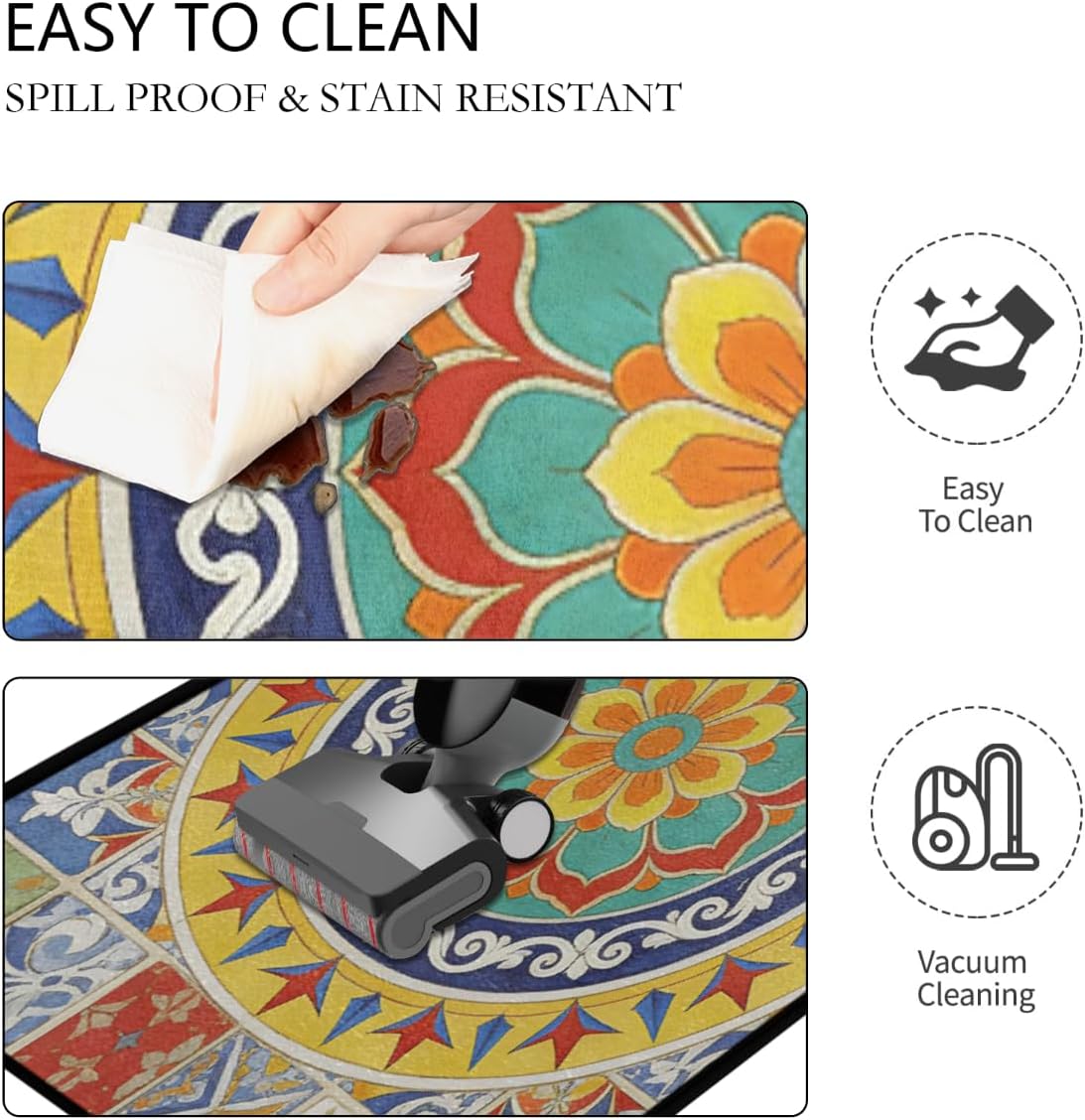 Anti Fatigue Mexican Tile Mandala Kitchen Mats for Floor 2 Piece Set, Waterproof Non Slip Boho Kitchen Floor Rugs, Comfort Standing Mat for Sink Laundry & Home Kitchen 17"x47"+17"x29"