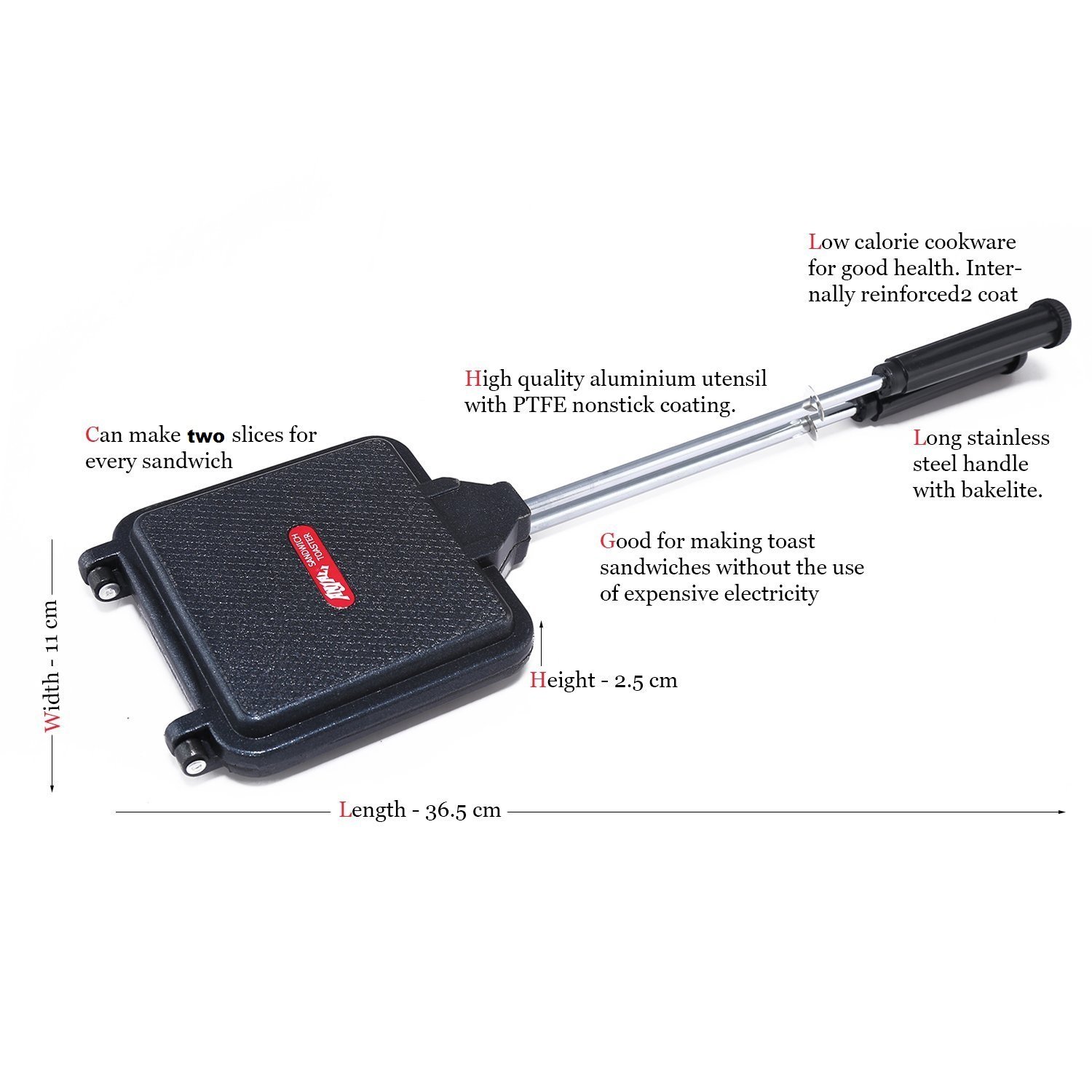 Anjali Aluminium Nonstick Sandwich Toaster Deluxe 2-Cut | Gas Sandwich Toaster Non-Stick Aluminium|Compatibility with Gas Stoves|Flame-Proof Design|Heat-Resistant Handle|Sandwich Maker|Black DTD01-2 13 71RF0f+DFNL. SL1500