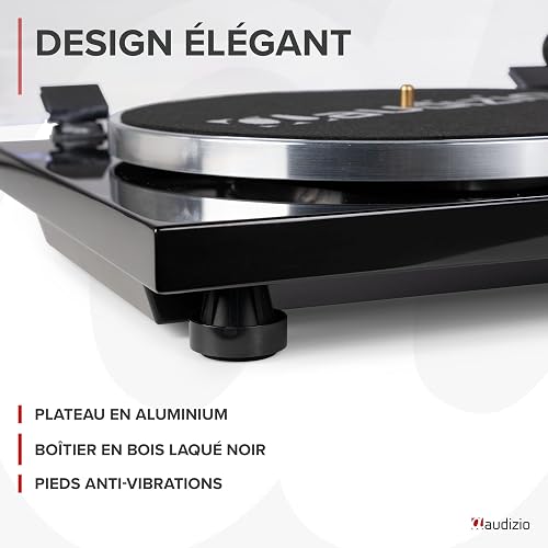 Audizio Toledo Hi-Fi Record Player with Bluetooth Output – Wireless Vinyl Playback, High-Performance Cartridge, Adjustable Pitch Control, Dual Speed Selection, Black Wood Turntable - 6