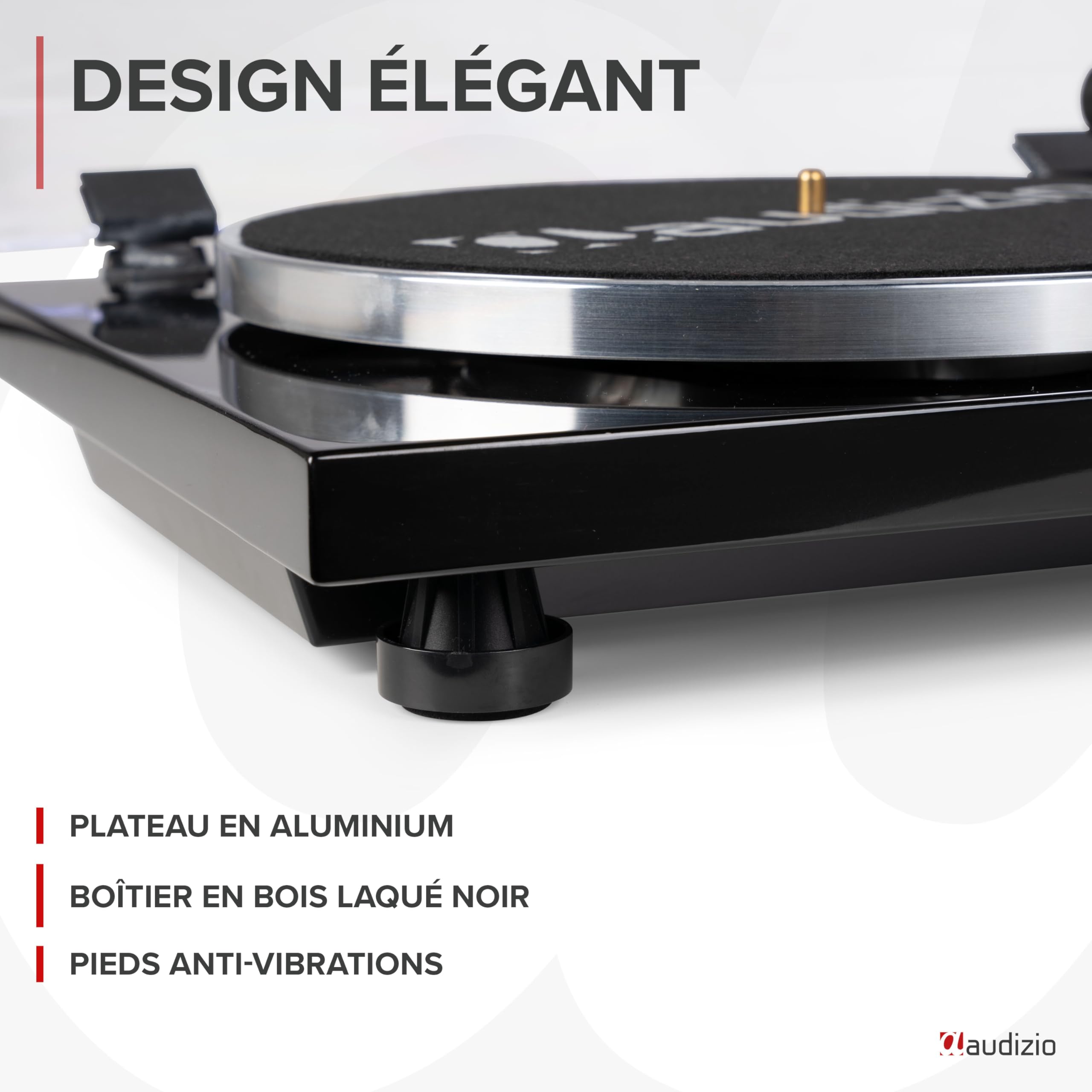 Audizio Toledo Platine Vinyle HiFi Premium Sortie Bluetooth - Noire, 33 et 45 TR/Min, Bras de Lecture Réglable, Cellule Audio Technica, Idéal pour Profiter de Vos Vinyles Préférés