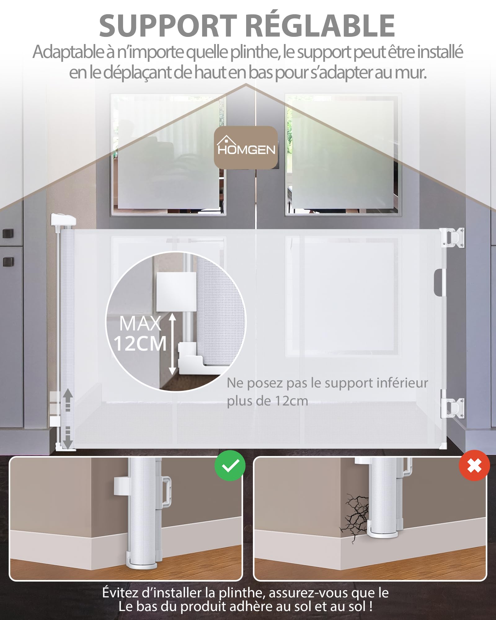 HOMGEN Barrière de Sécurité Pour Bébés Chiens Rétractables Durables 0-140 cm de Large Hauteur 86cm Facile à Installer Porte d’escalier Rétractable Porte Rétractable en PVC Porte pour la maison (Blanc)