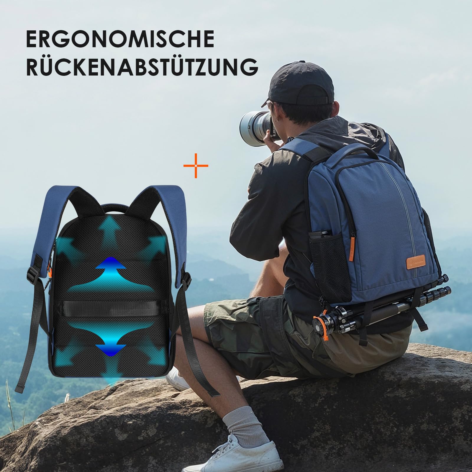 TARION Kamerarucksack Leicht Kamera Rucksack mit 15 Zoll Laptopfach Blau | Kompakt DSLR Rucksack Wasserdicht Fotorucksack Klein mit Regenschutzhülle Regenhaube für Outdoor Reisen TB-04