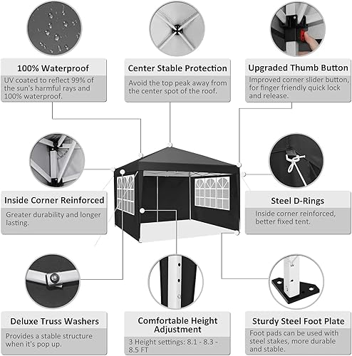 Miniatura 4 de Tienda de campaña desplegable de 10 x 10 pies con 4 paredes laterales extraíbles, tienda de campaña para 1 persona para fiestas, eventos, bodas,