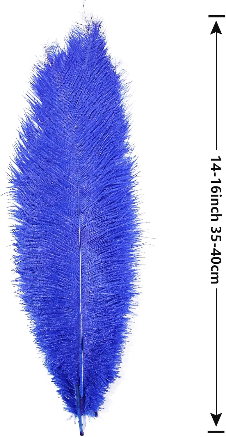 SendyFeather 50pcs Natural Blue Ostrich Spads Feather 14-16inch (35-40cm) Bulk Feathers for Crafts Flowers Vase Wedding Party Centerpiece Decoration