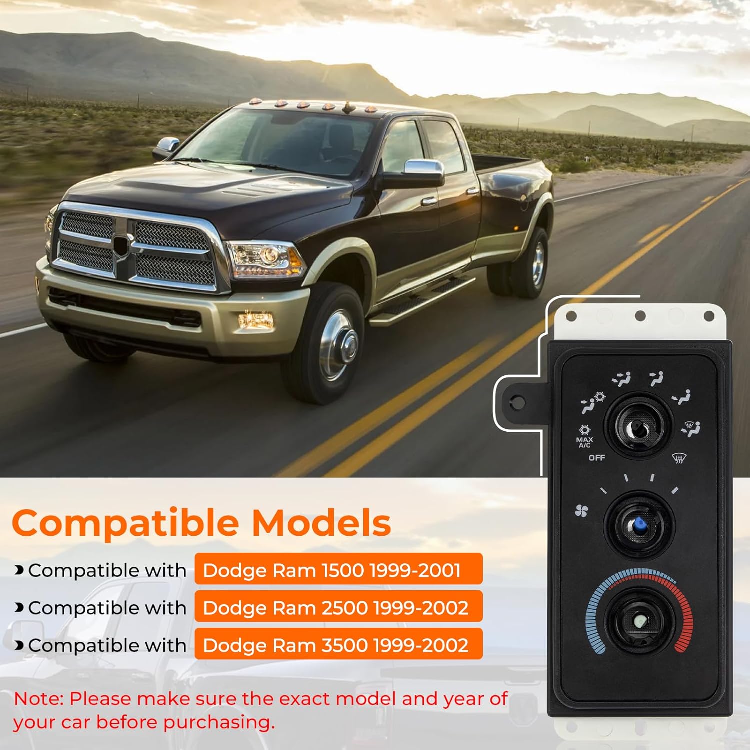 5015734AA A/C Heater Climate Control Module Panel Compatible with 1999-2001 Dodge Ram 1500 For 1999 2000 2001 2002 Ram 2500/3500 Air Conditioning Heater Control Panel 7+3Pins HS364 68171480AA W/O Knob