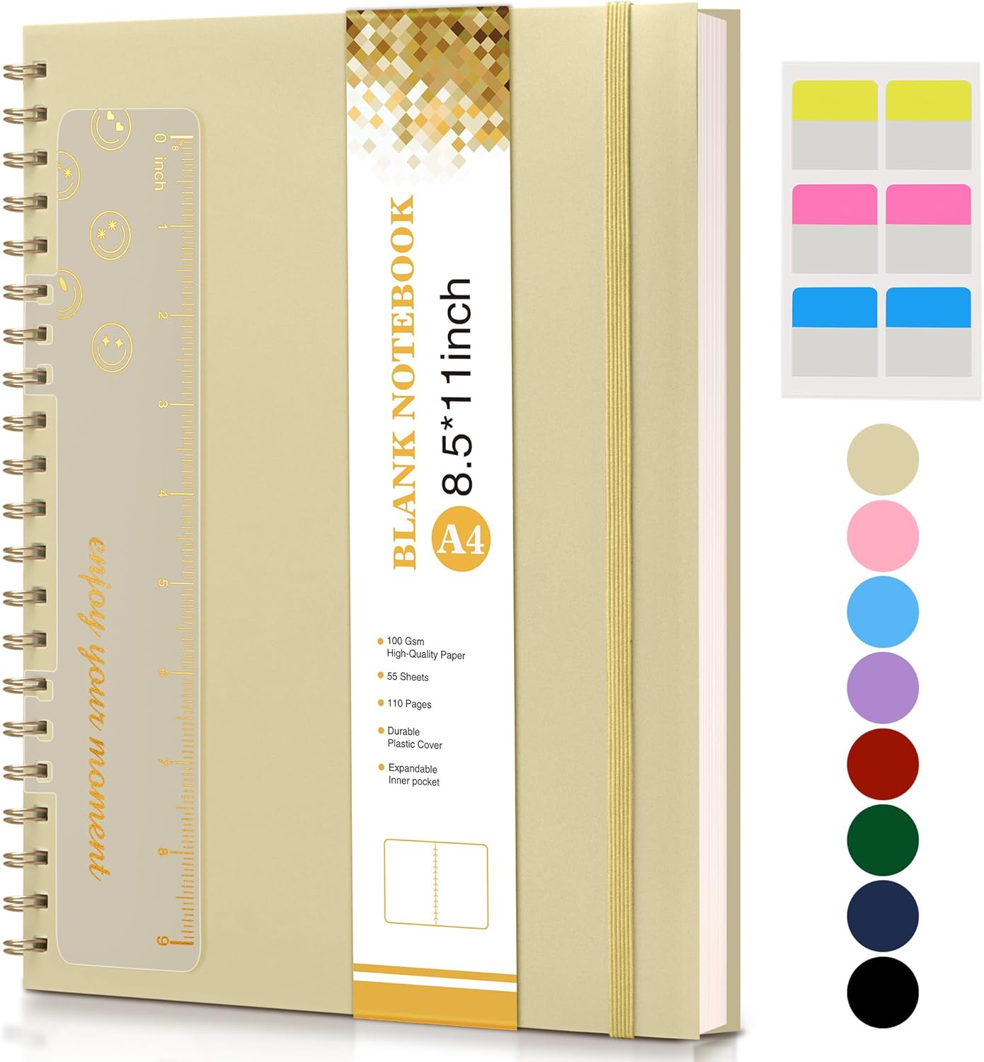 Blank Spiral Notebook Journal 8.5" X 11", A4 Large Sketch Book For Women Men, 100