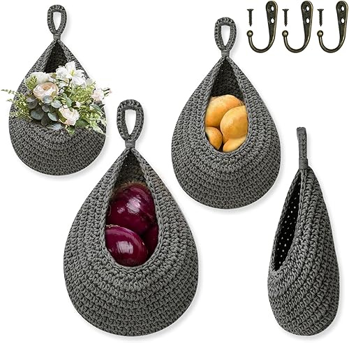 Cesta colgante de frutas para cocina, cestas colgantes de yute bohemio para organizar, cestas colgantes de frutas y verduras de pared, cestas de